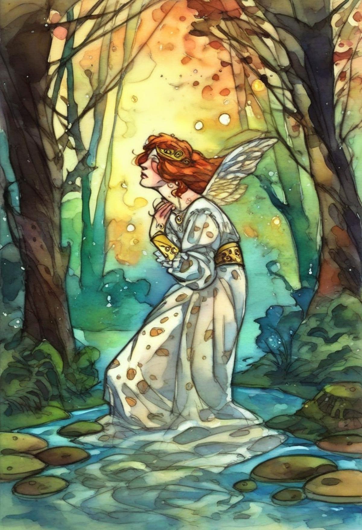 rebecca_style,  fantasy art in watercolor,  erotic by Kuritsutian on Tensor.Art