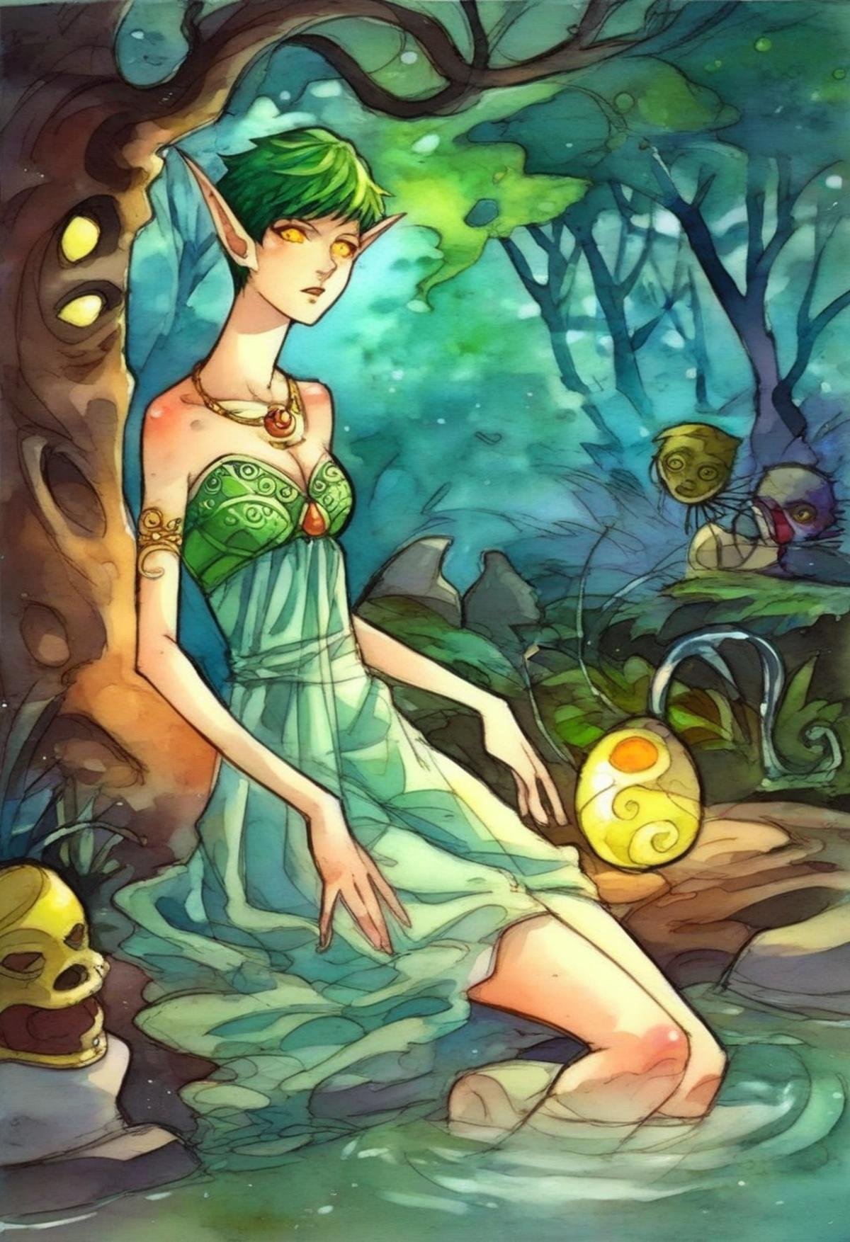 rebecca_style,  fantasy art in watercolor,  erotic by Kuritsutian on Tensor.Art