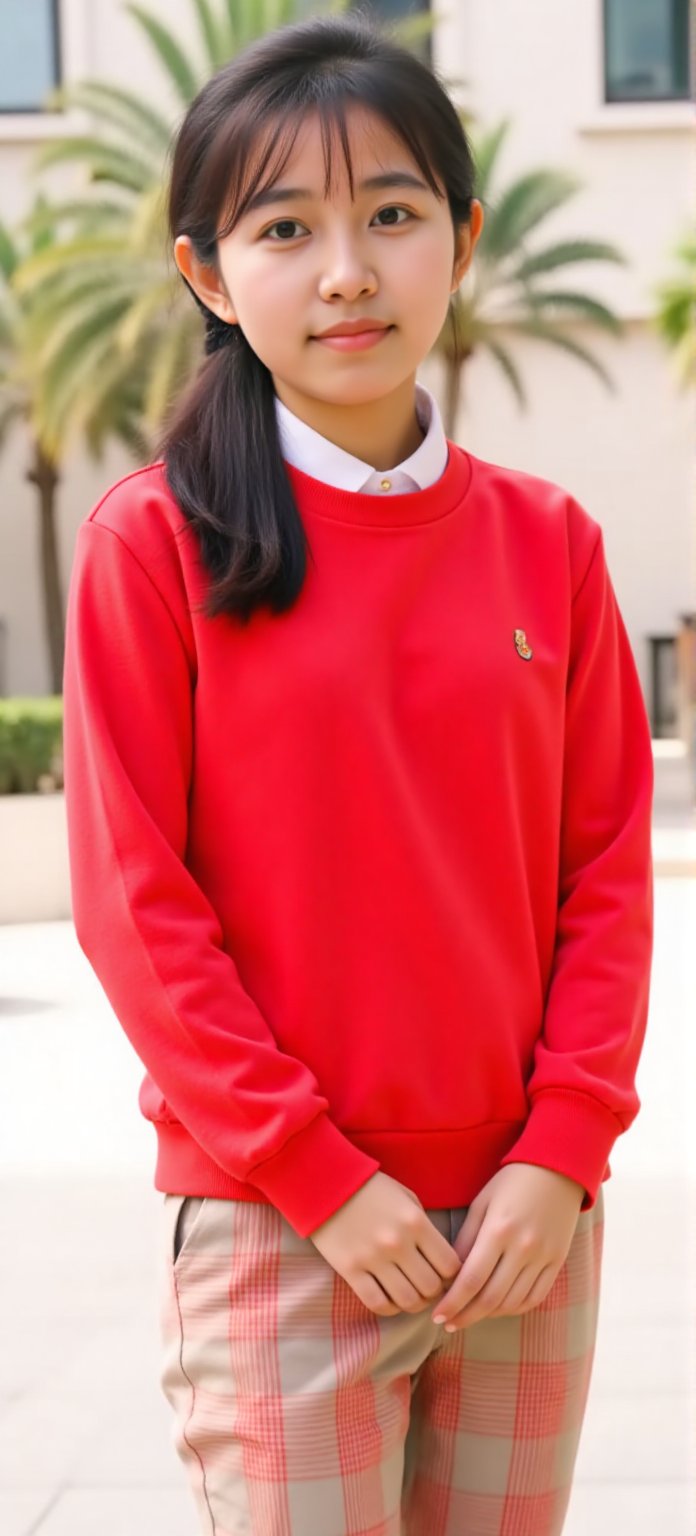 1 A cute little girl,  15 years old,  Wearing a red casual sportswear with white dots inside by 琴琴AI纪念馆 on Tensor.Art