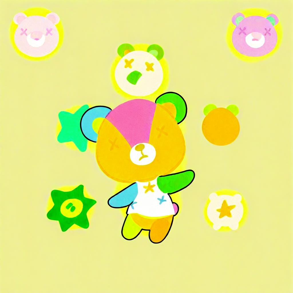 X-shaped eyes,  Multi-colored skin,  Pink round tail by Darkjesus on Tensor.Art