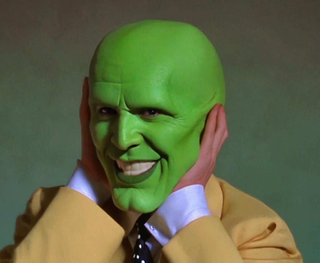 the_mask,  solo photo of a charismatic,  handsome green-skinned young man with an expressive smile by BigHeadTF on Tensor.Art