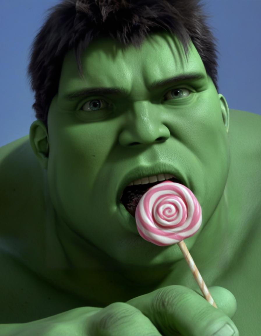 hulk eating candy,  photorealistic,  best quality by BigHeadTF on Tensor.Art