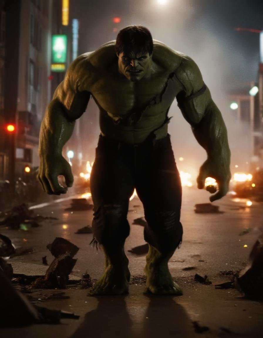 hulk,  a man walking through a destroyed city,  extremely detailed by BigHeadTF on Tensor.Art