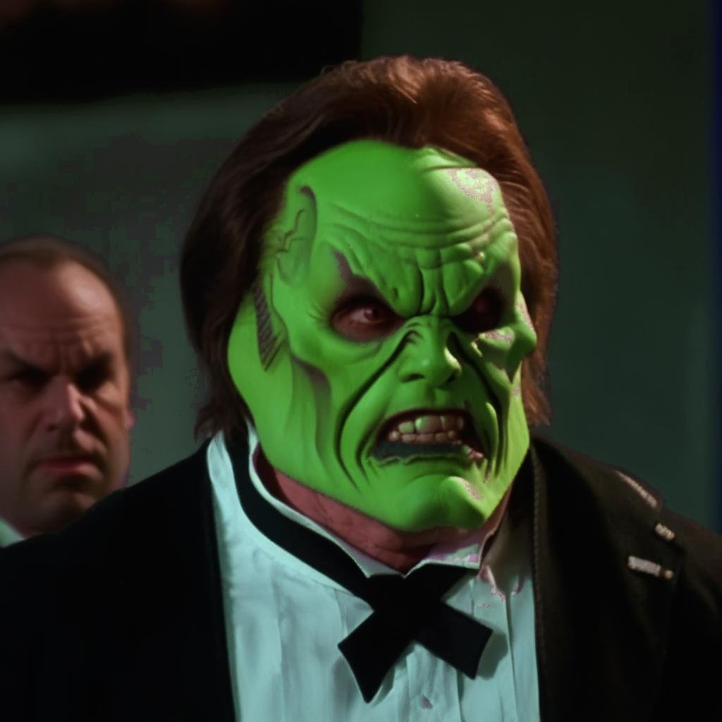 an angry man with a (((green head))) and brown hair,  the_mask by BigHeadTF on Tensor.Art