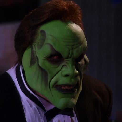 detailed high quality photo of a man with a (((green head))) and brown hair,  the_mask by BigHeadTF on Tensor.Art