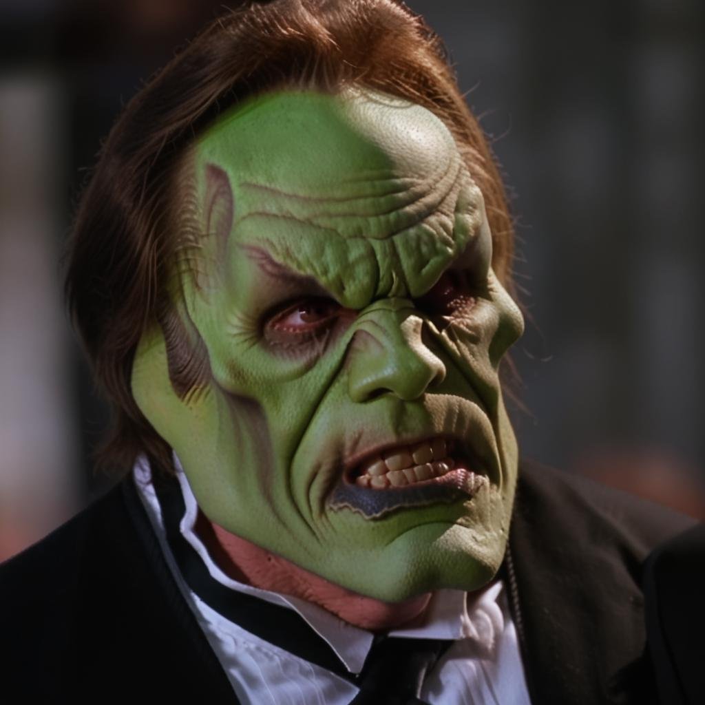 an angry man with a (((green head))) and brown hair,  the_mask by BigHeadTF on Tensor.Art