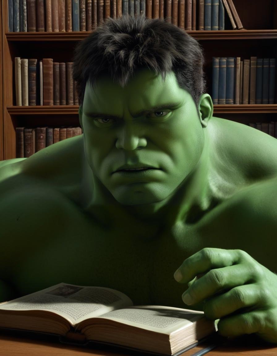 hulk reading a book in a library,  male,  photorealistic by BigHeadTF on Tensor.Art