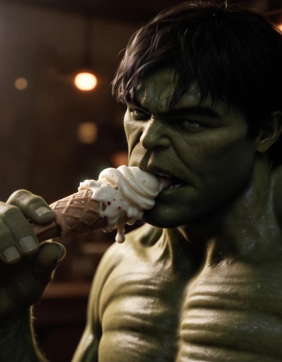 hulk,  man eating ice cream,  extremely detailed by BigHeadTF on Tensor.Art