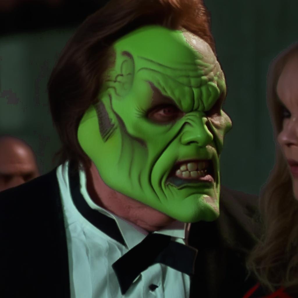 an angry man with a (((green head))) and brown hair,  the_mask by BigHeadTF on Tensor.Art