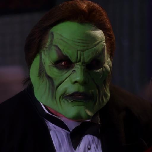 detailed high quality photo of a man with a (((green head))) and brown hair,  the_mask by BigHeadTF on Tensor.Art
