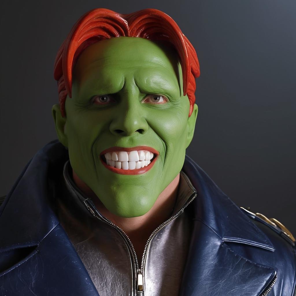 detailed high quality photo of a man with a (((green head))),  big teeth,  a large chin and red hair by BigHeadTF on Tenso...