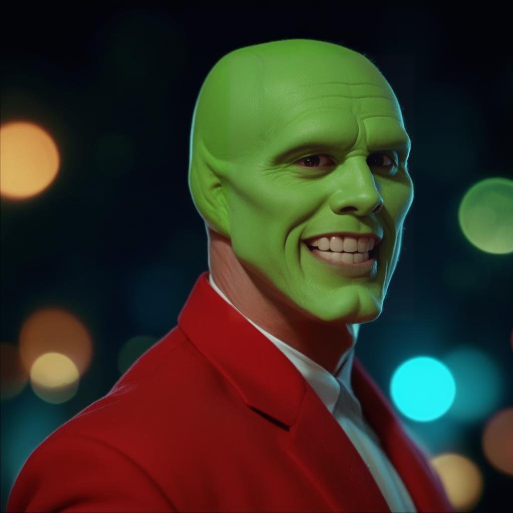a happy amazed enthusiastic excited humourous bald white attractive handsome man with a (((green head))),  the_mask,  scor...