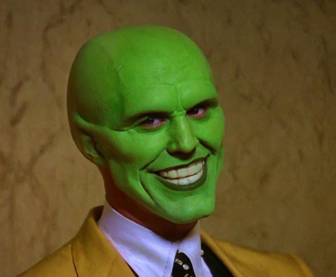 the_mask,  solo photo of a charismatic,  handsome green-skinned young man with an expressive smile by BigHeadTF on Tensor.Art