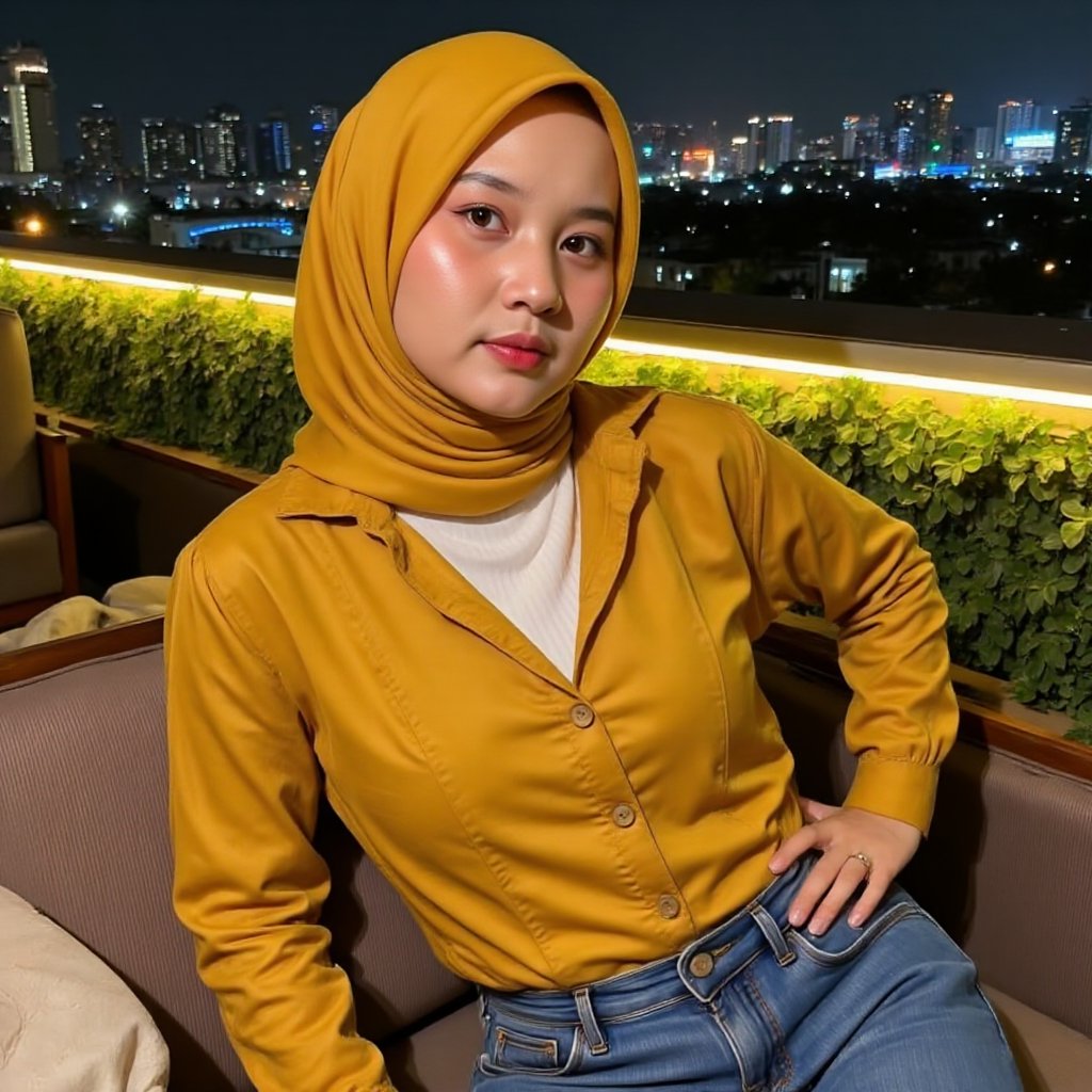 A woman named sisk4 sitting sideways on sofa in sexy pose,  on the rooftop of a luxurious hotel with charming decorations...