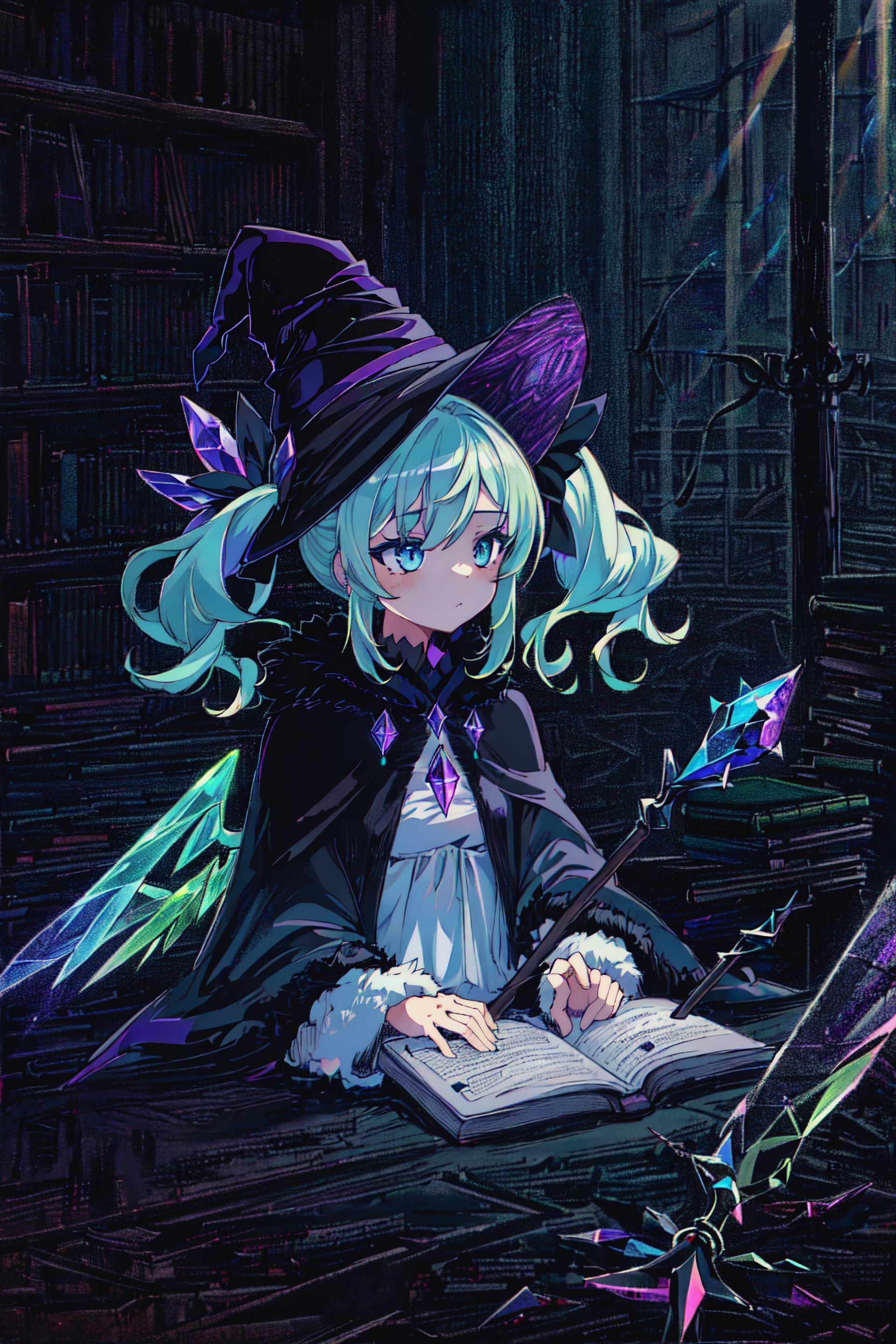 1girl,  black witch hat,  light blue hair by AzelusLightvale on Tensor.Art