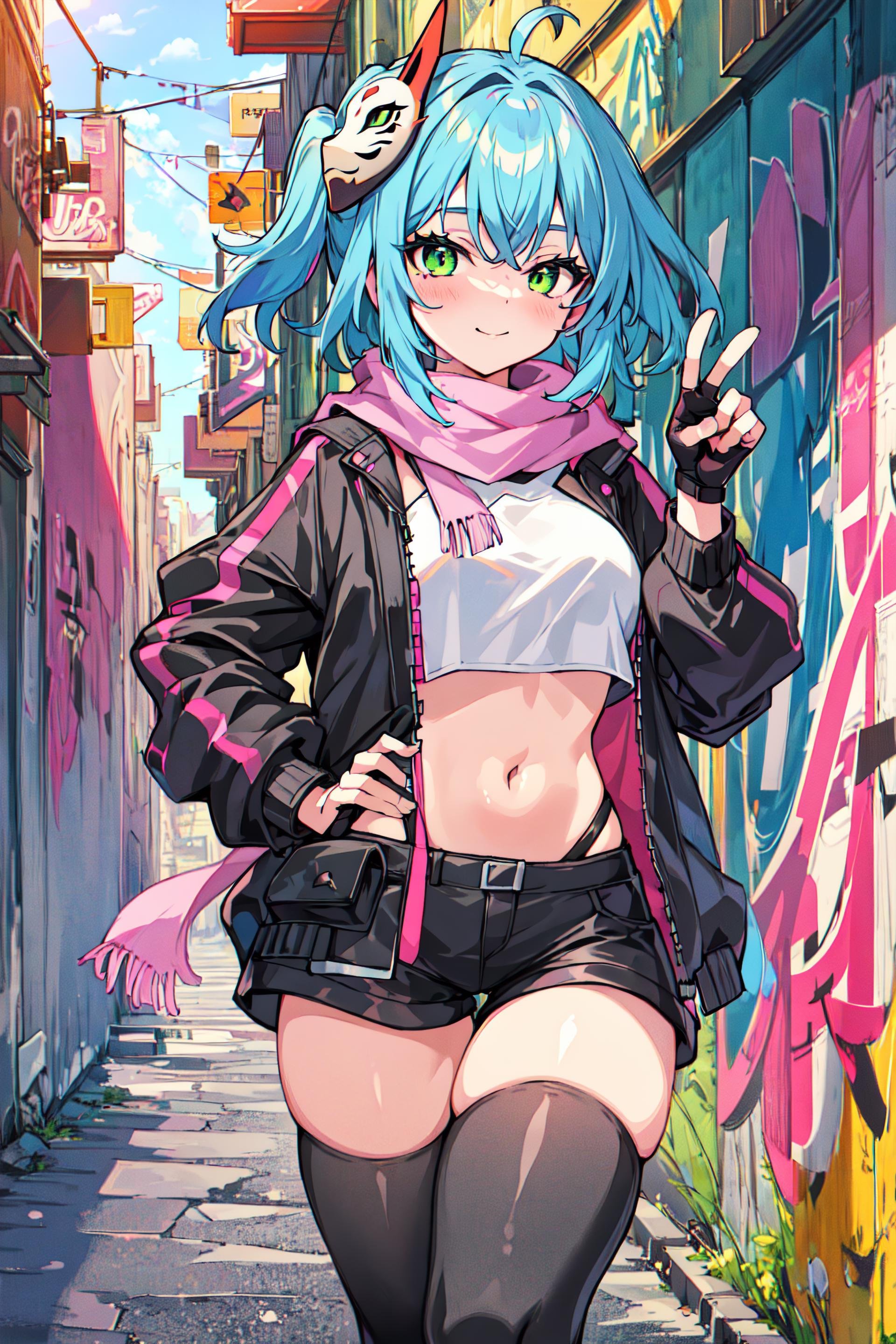 1girl,  mask_on_head,  white crop_top by AzelusLightvale on Tensor.Art