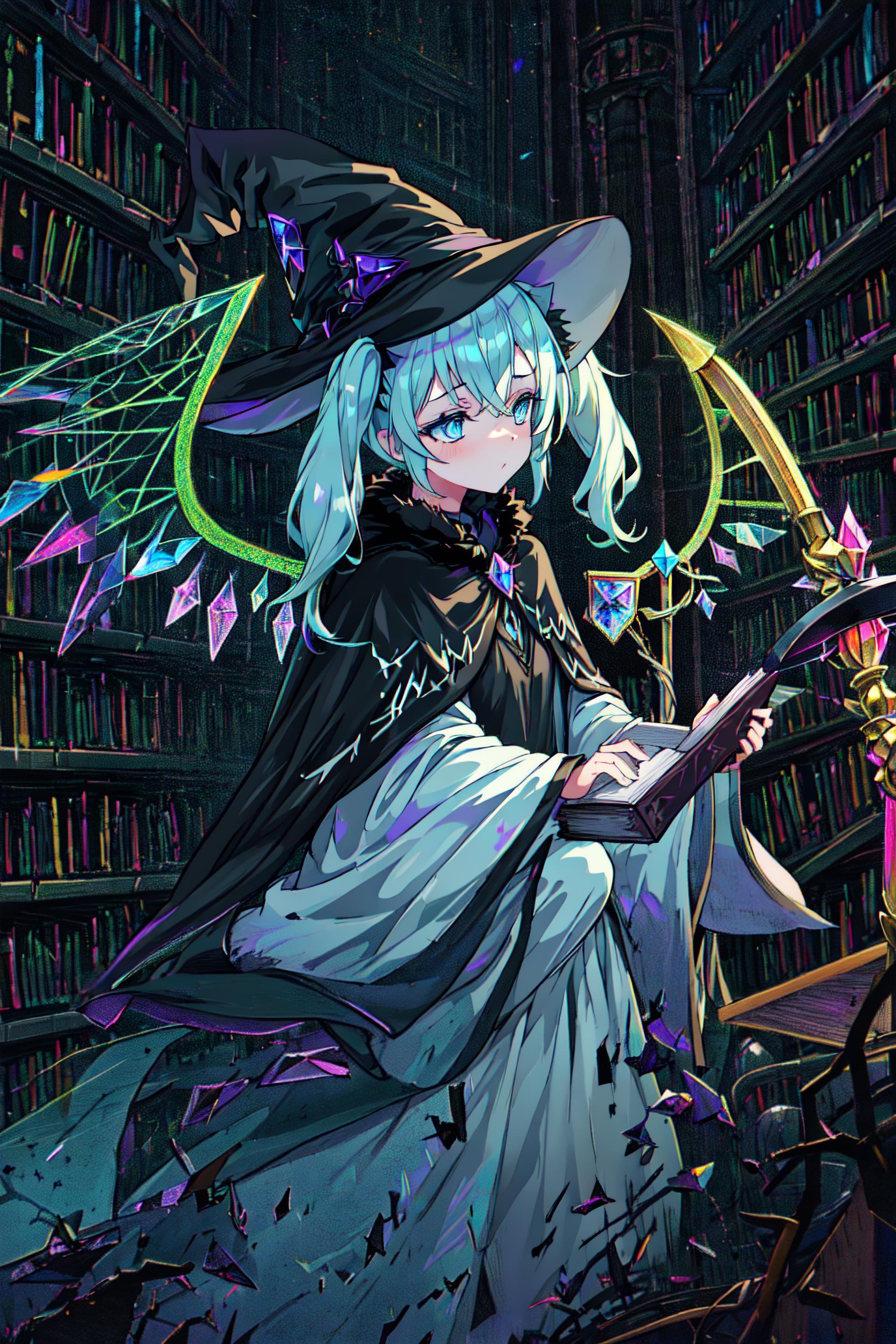 1girl,  black witch hat,  light blue hair by AzelusLightvale on Tensor.Art