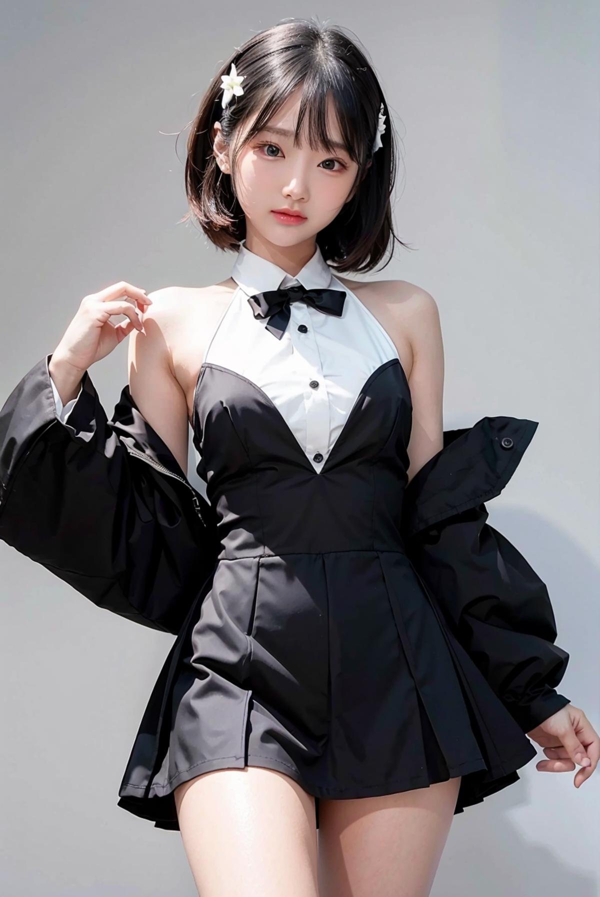1girl,  black random formal attire,  white background by Steven_Rogers_TH on Tensor.Art