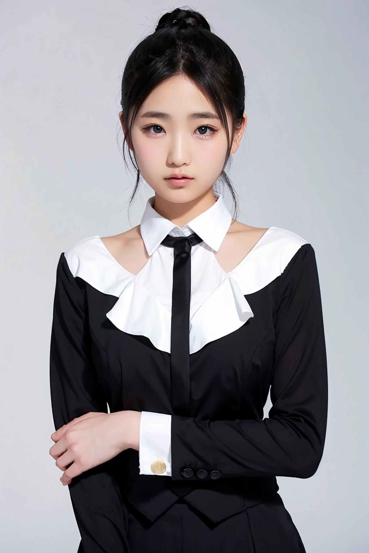1girl,  black random formal attire,  white background by Steven_Rogers_TH on Tensor.Art