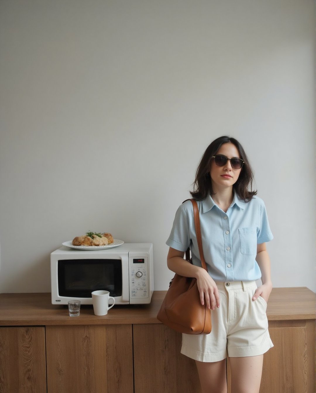 Create a realistic photoshoot using a Canon EOS 1D camera and a 50mm Canon RF lens at f/1.4 aperture. Capture a woman wear...
