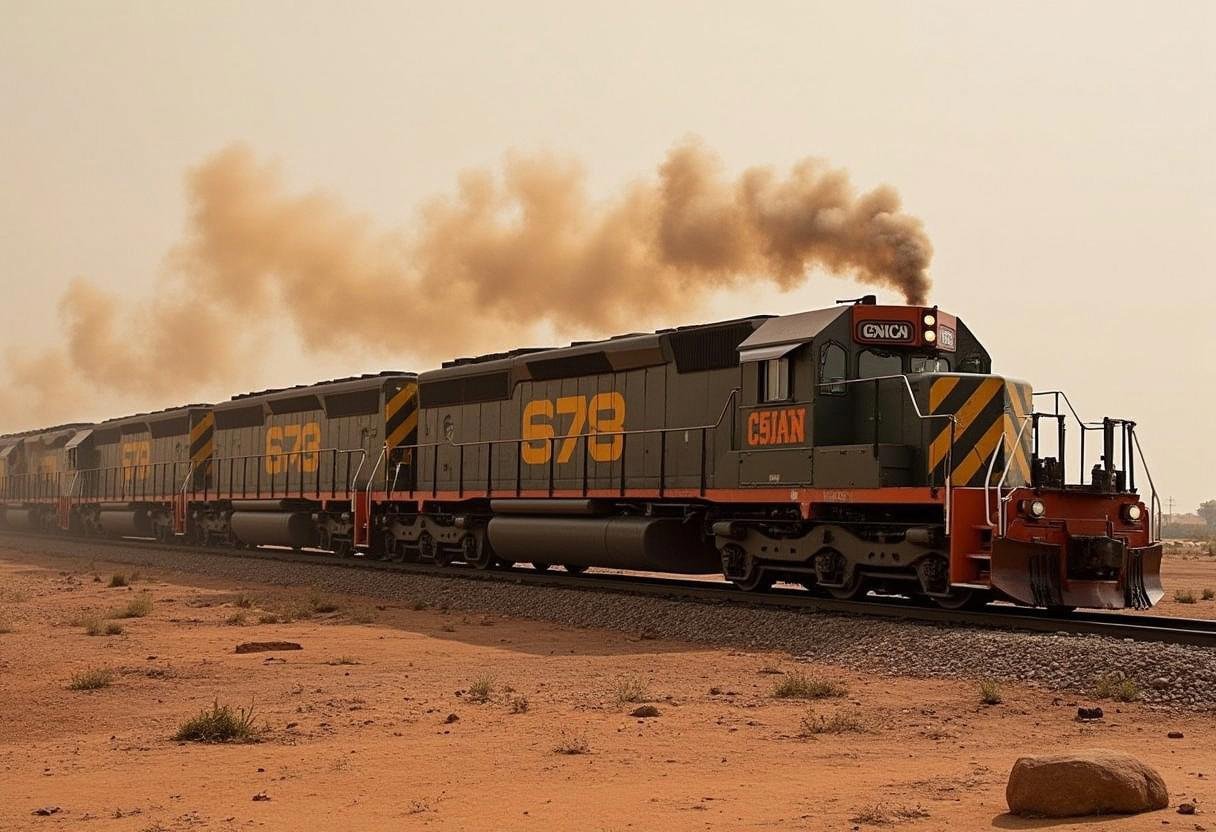 an sd40 locomotive pulling a train across the surface of mars by colinu on Tensor.Art