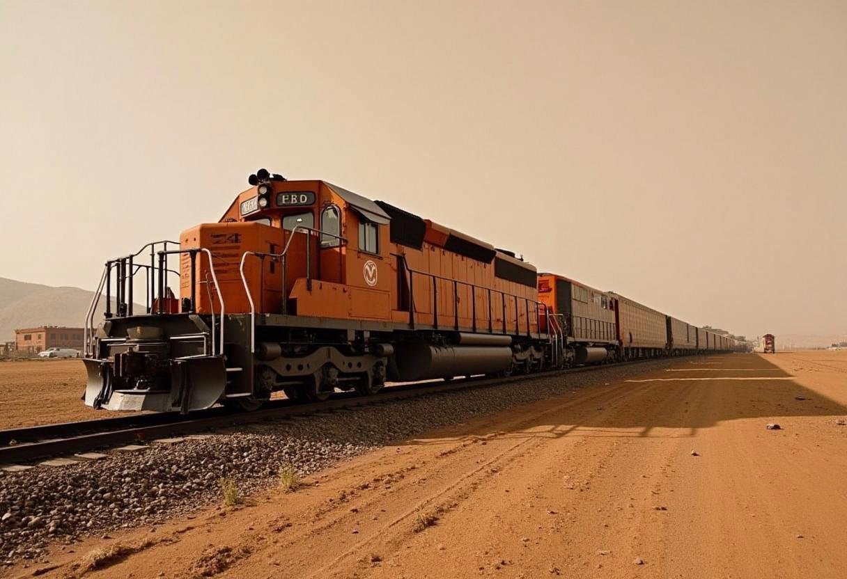 an sd40 locomotive pulling a train across the surface of mars by colinu on Tensor.Art