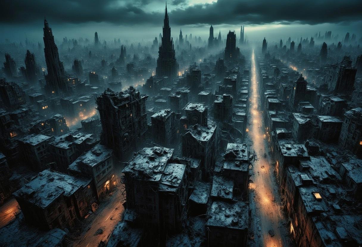 high quality,  8K Ultra HD,  a metropolis where elements of nightmarish surrealism converge into a scary by XLAB_STUDIO on...