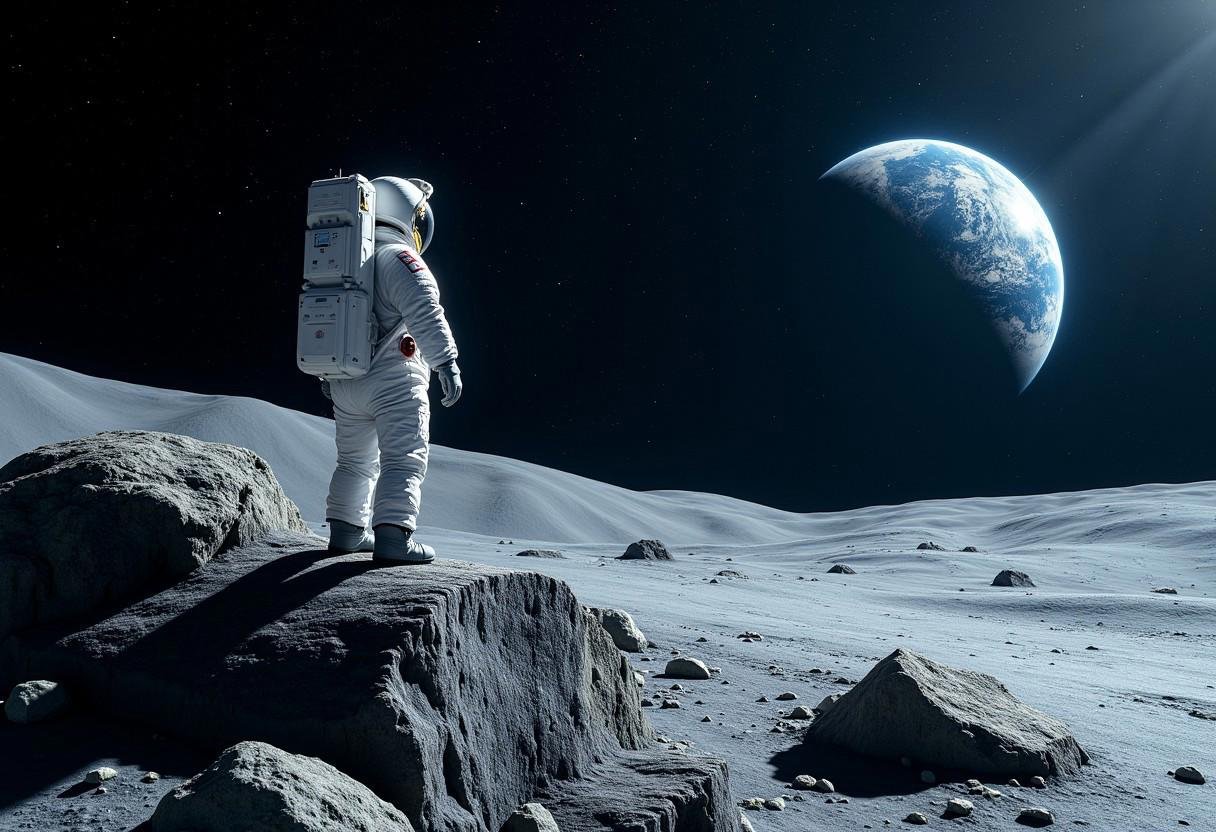 IMG_1017.CR2,  astronaut ON THE EDGE OF A CLIFF ON THE MOON SURFACE,  WHITE MOON BOOTS by XLAB_STUDIO on Tensor.Art