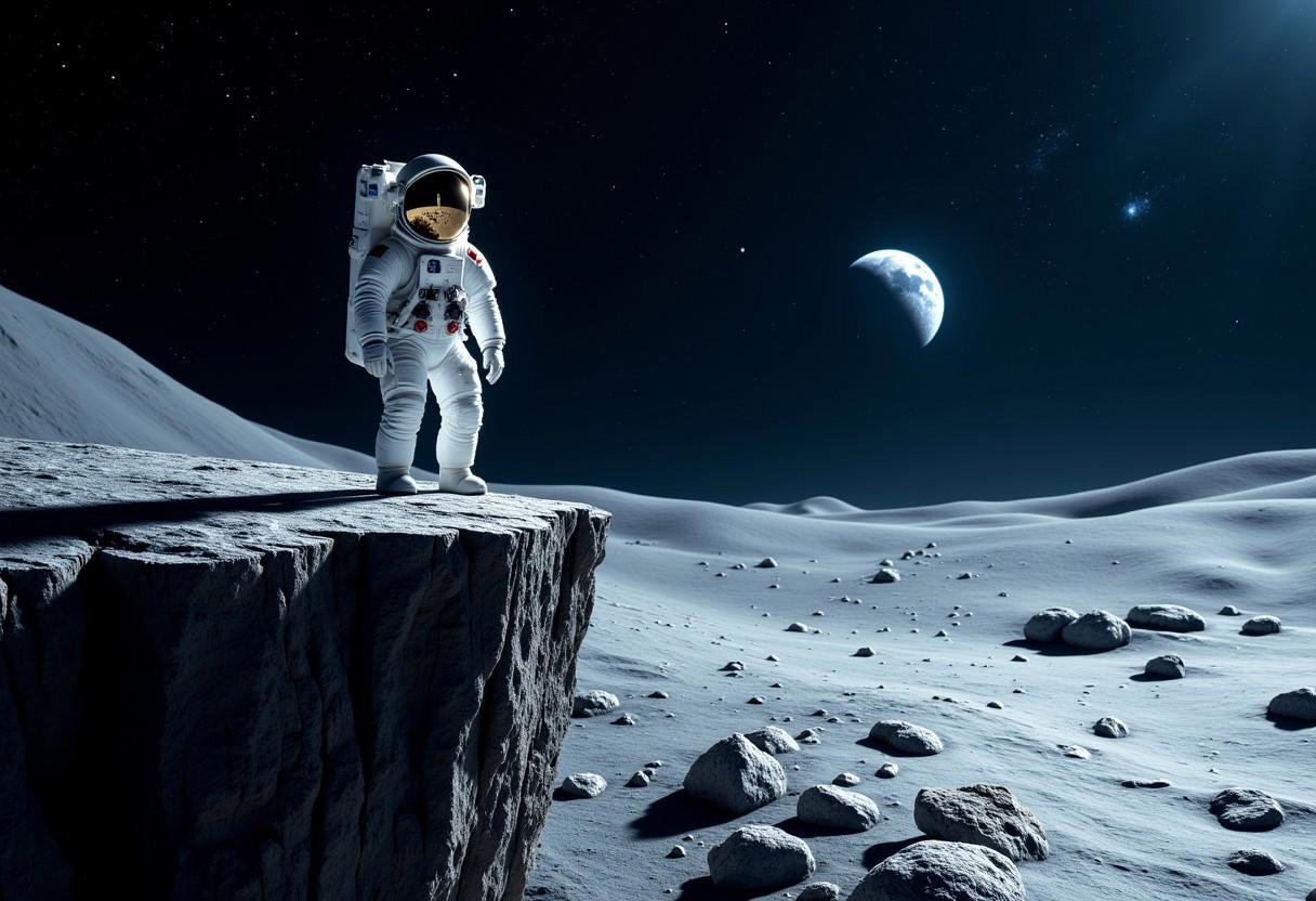 IMG_1017.CR2,  astronaut ON THE EDGE OF A CLIFF ON THE MOON SURFACE,  WHITE MOON BOOTS by XLAB_STUDIO on Tensor.Art