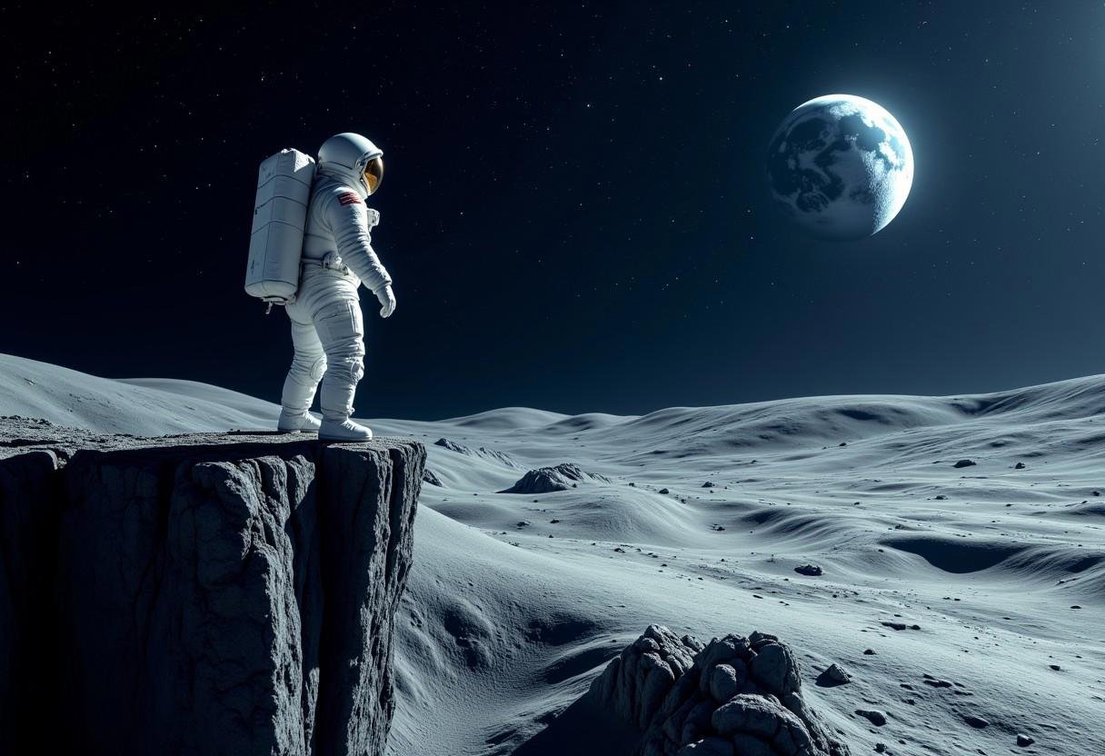 IMG_1017.CR2,  astronaut ON THE EDGE OF A CLIFF ON THE MOON SURFACE,  WHITE MOON BOOTS by XLAB_STUDIO on Tensor.Art