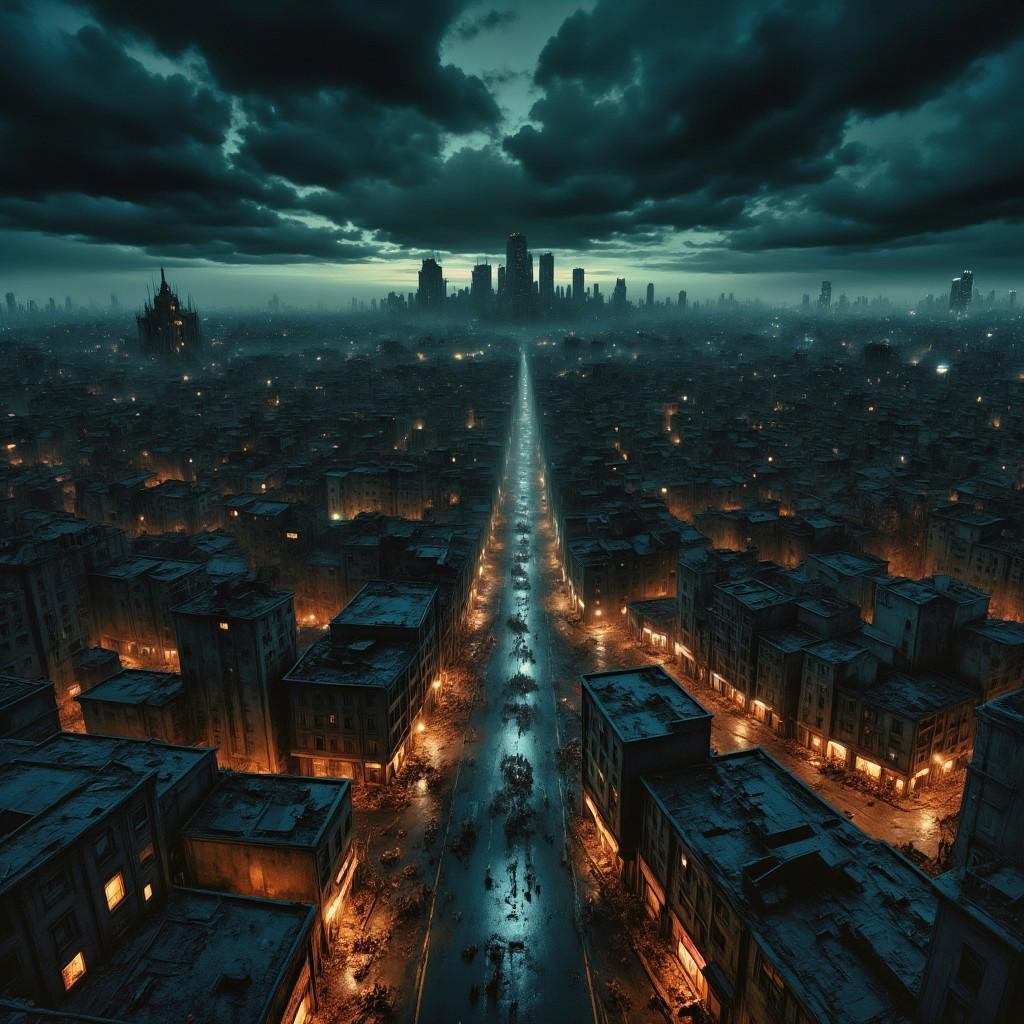 high quality,  8K Ultra HD,  zombies attacking wild dogs.a metropolis where elements of nightmarish surrealism converge in...