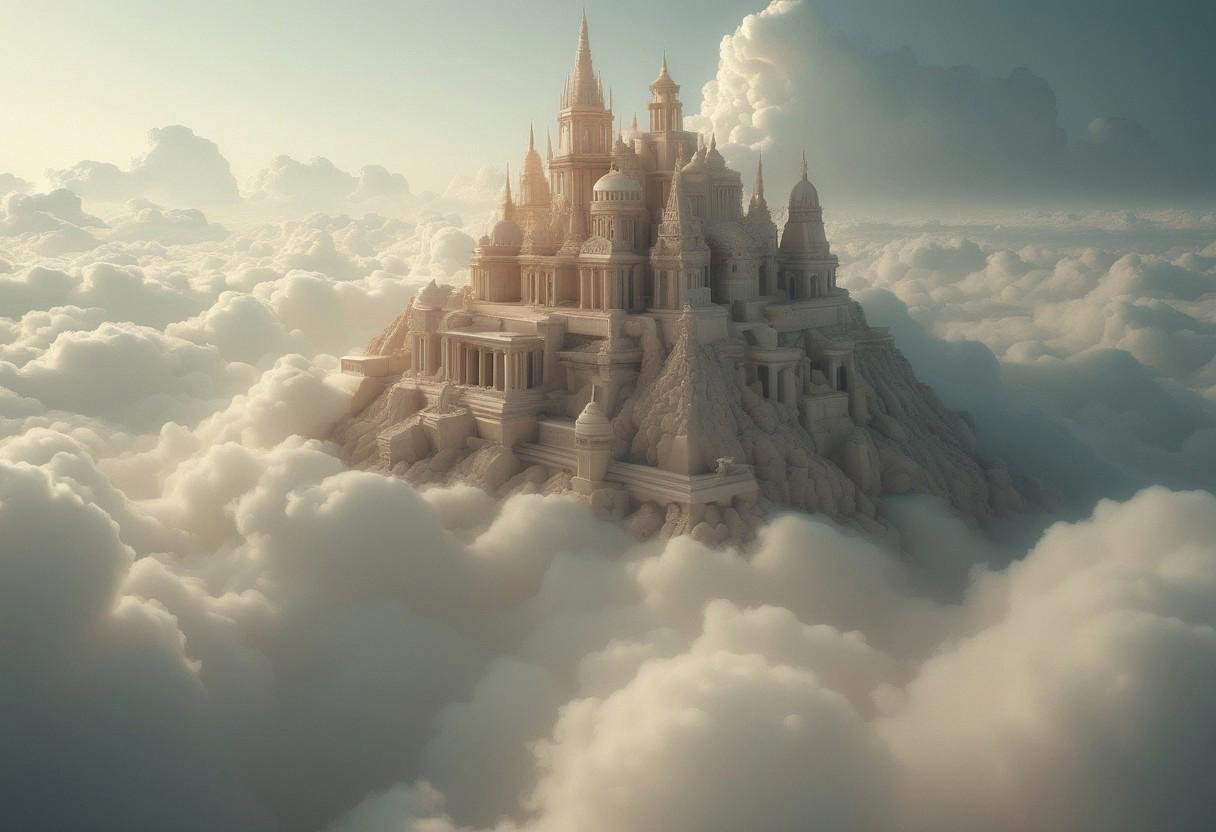 the most realistic,  photorealistic photo ever taken [(an ancient CITY in the clouds,  a dream world shifting landscapes b...