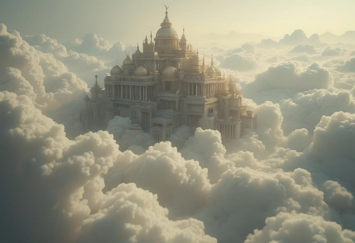 the most realistic,  photorealistic photo ever taken [(an ancient CITY in the clouds,  a dream world shifting landscapes b...