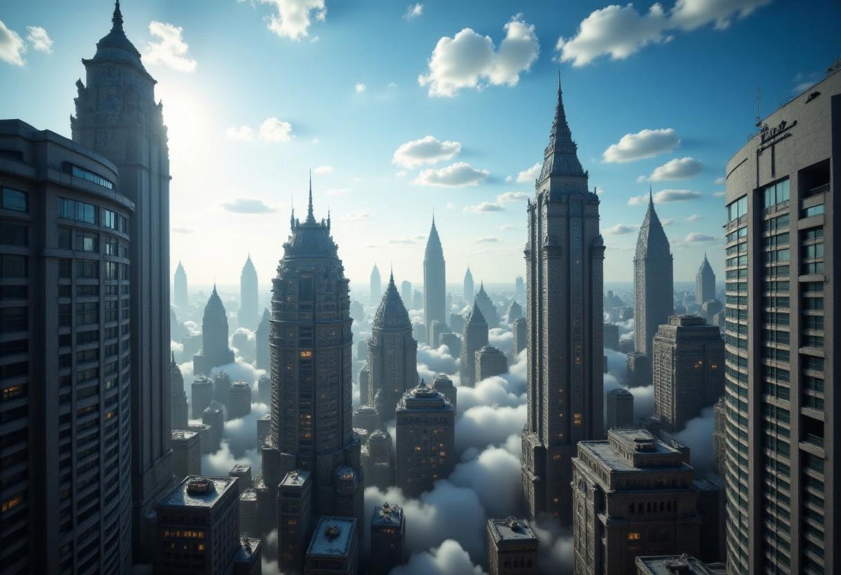 (RAW Photo),  masterpiece,  MODERN CITY IN THE SKY by XLAB_STUDIO on Tensor.Art