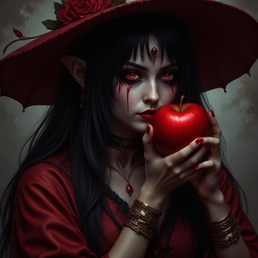 piercing blue eyes. she has long,  glowing red orbs. her eyes are intensely focused and slightly squinted,  mythical aura....