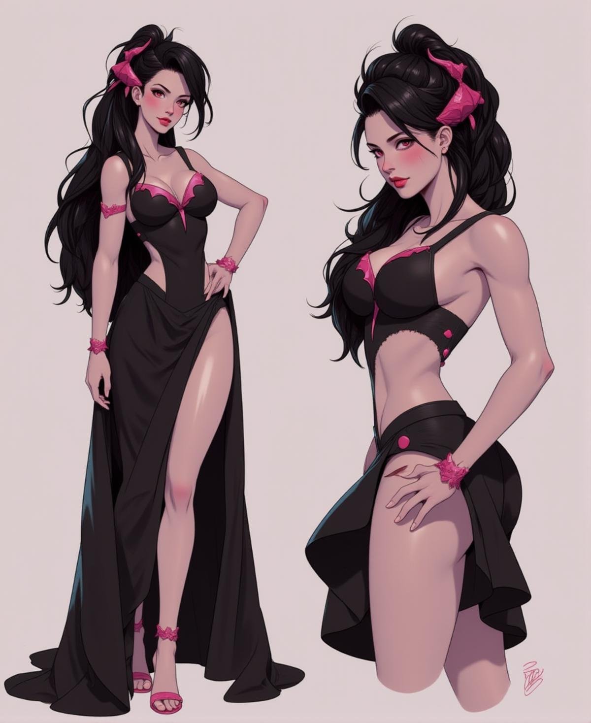 Positive prompt:character concept,  multiple angles,  full body and close-up 1girl by _Envy_ on Tensor.Art