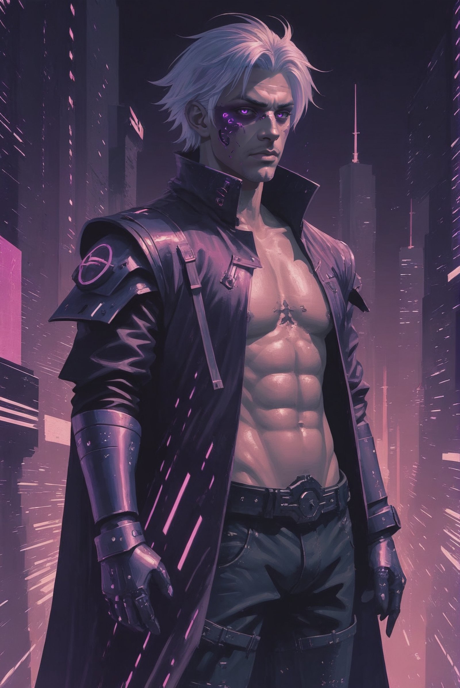 dynstopian cyberpunk,  duotone matte ultraviolet and purple, by _Envy_ on Tensor.Art