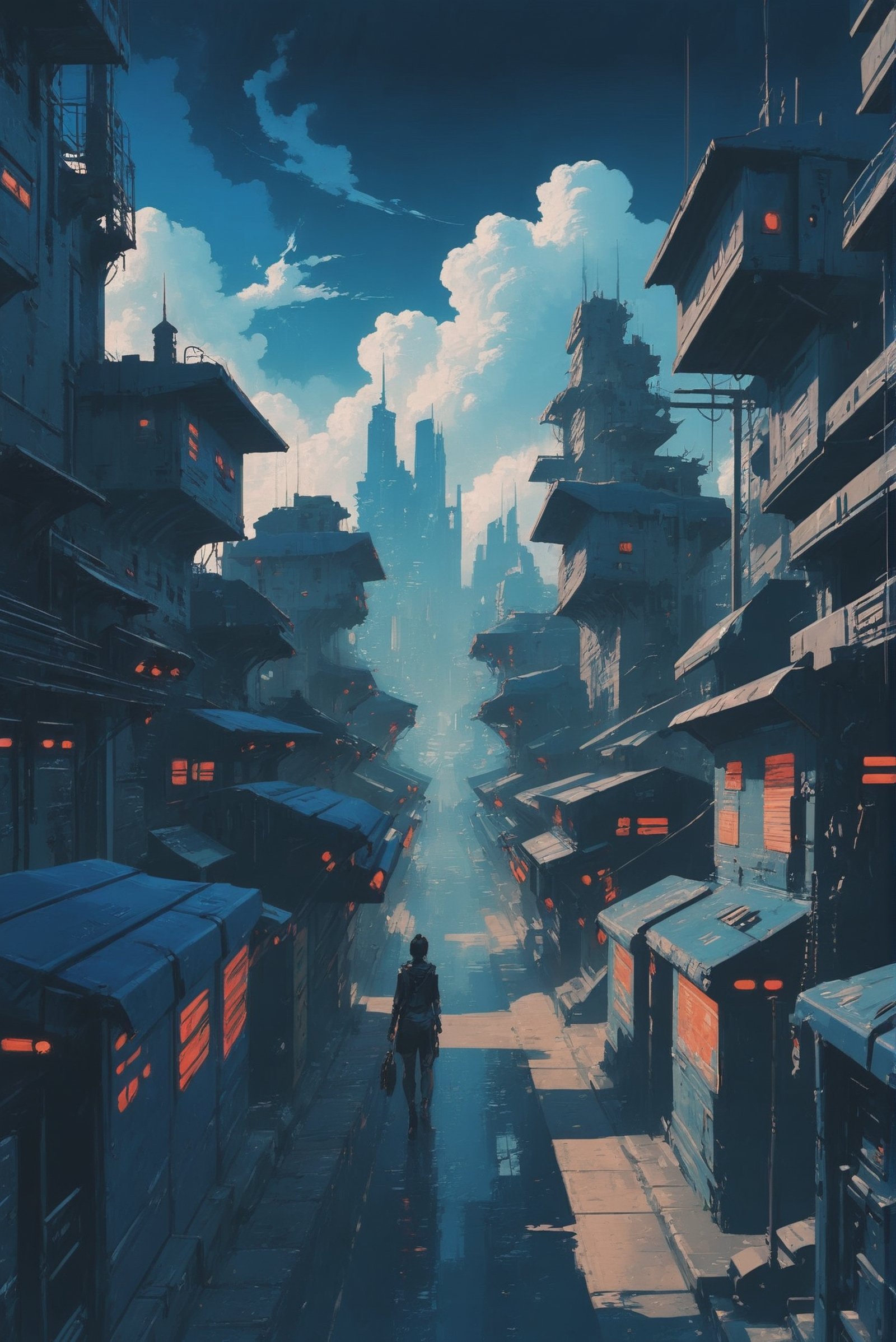 dynstopian cyberpunk,  morning,  blue sky by _Envy_ on Tensor.Art