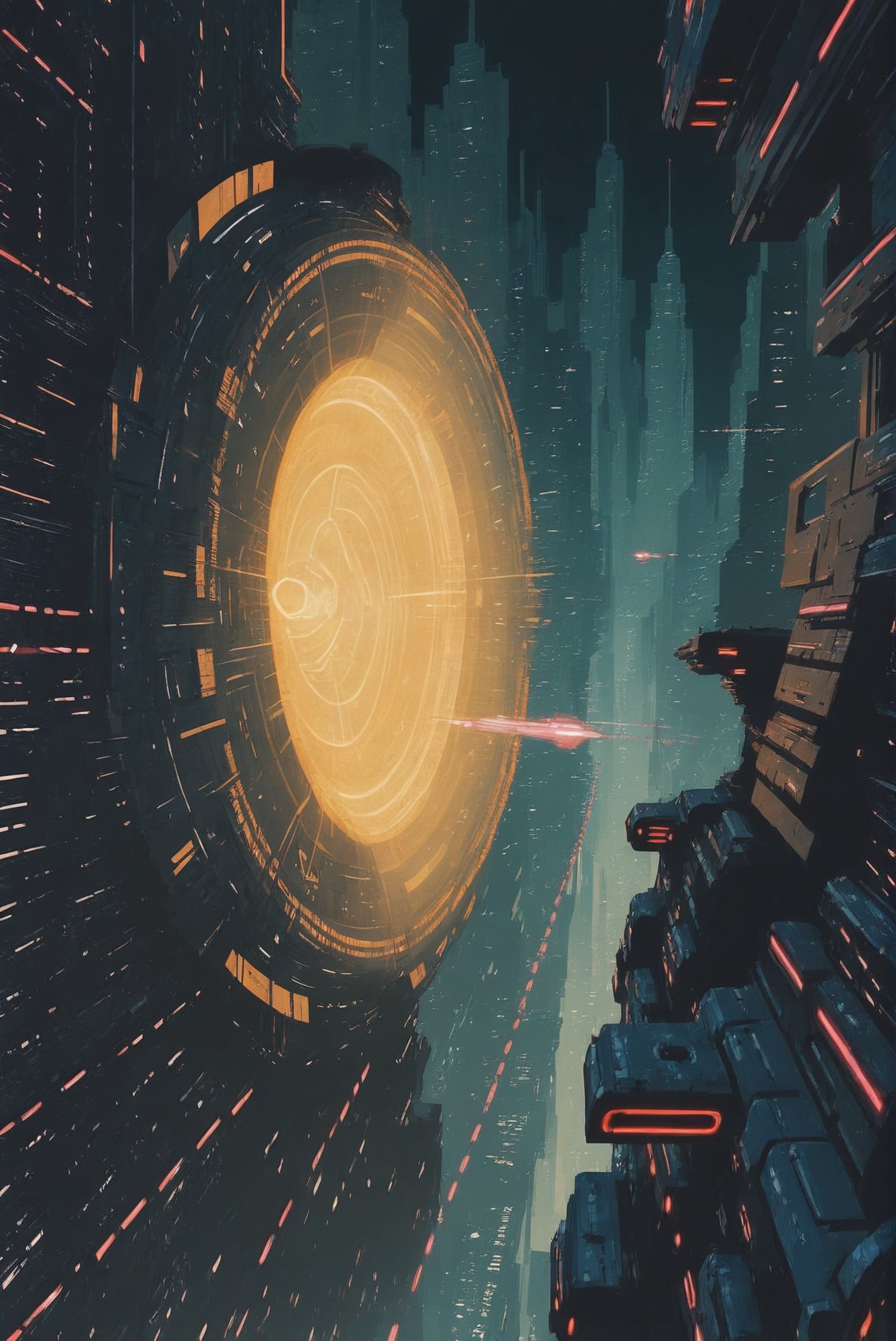 dynstopian cyberpunk,  hypercollider in a amazing,  indescribable fantasy megacity beyond the beginning of time by _Envy_...