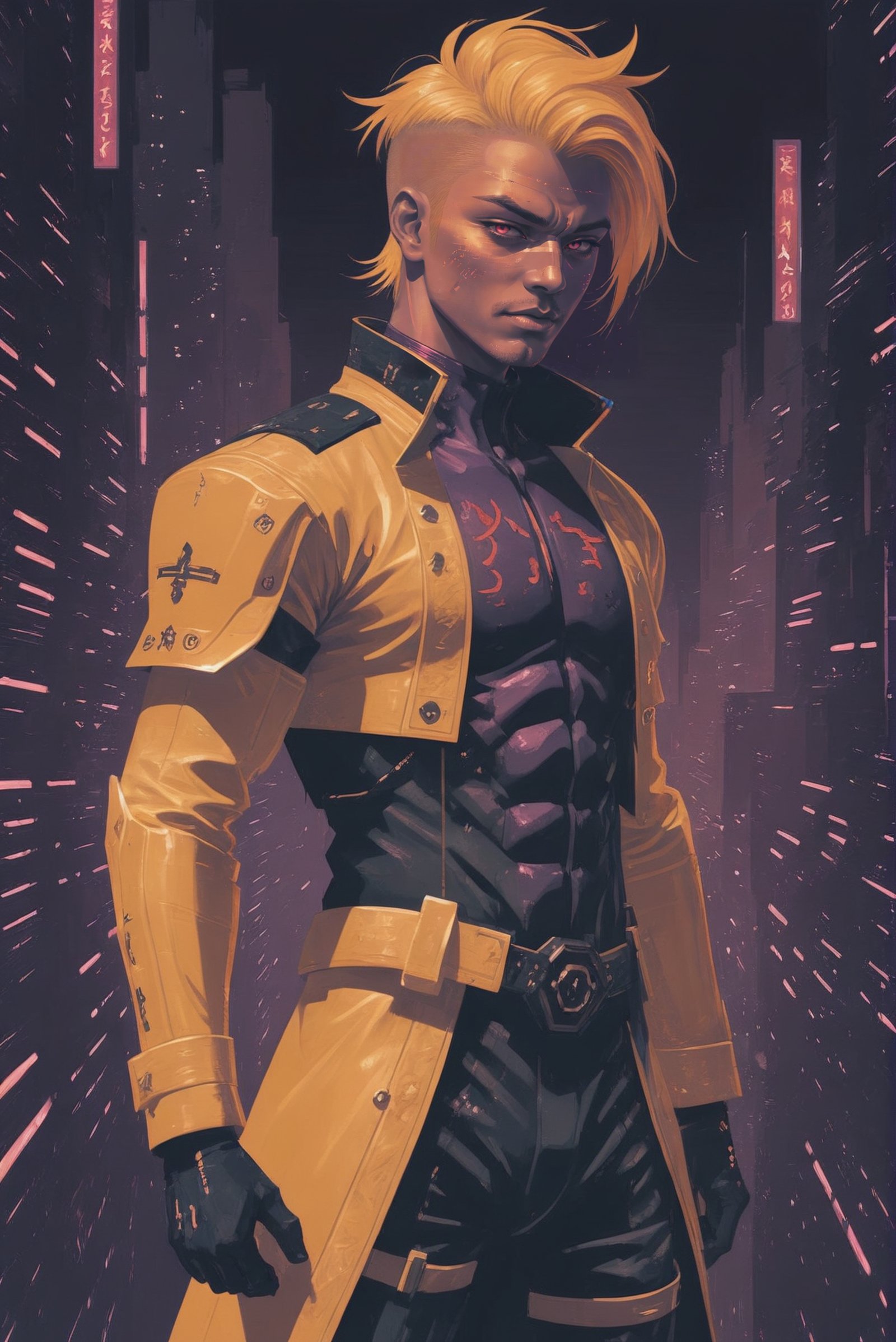 dynstopian cyberpunk,  duotone muted violet and vivid copper, by _Envy_ on Tensor.Art