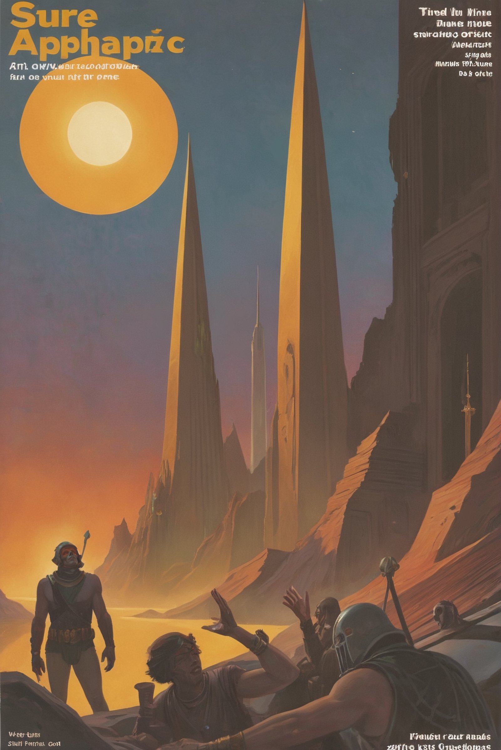 vintage 1980s pulp scifi magazine cover,  golden hour,  architecture by _Envy_ on Tensor.Art