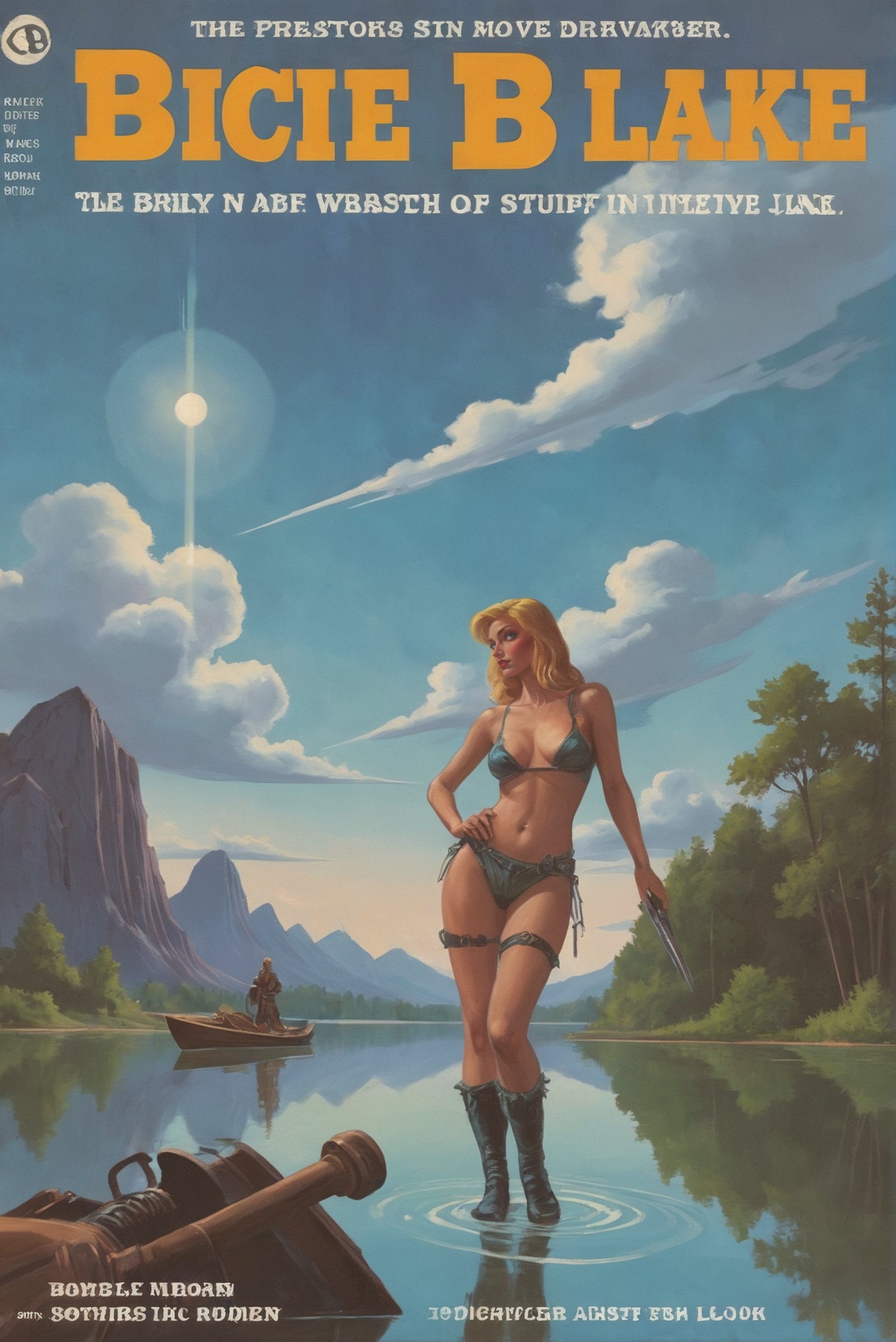 old 1980s pulp scifi book cover,  noon,  blue sky by _Envy_ on Tensor.Art