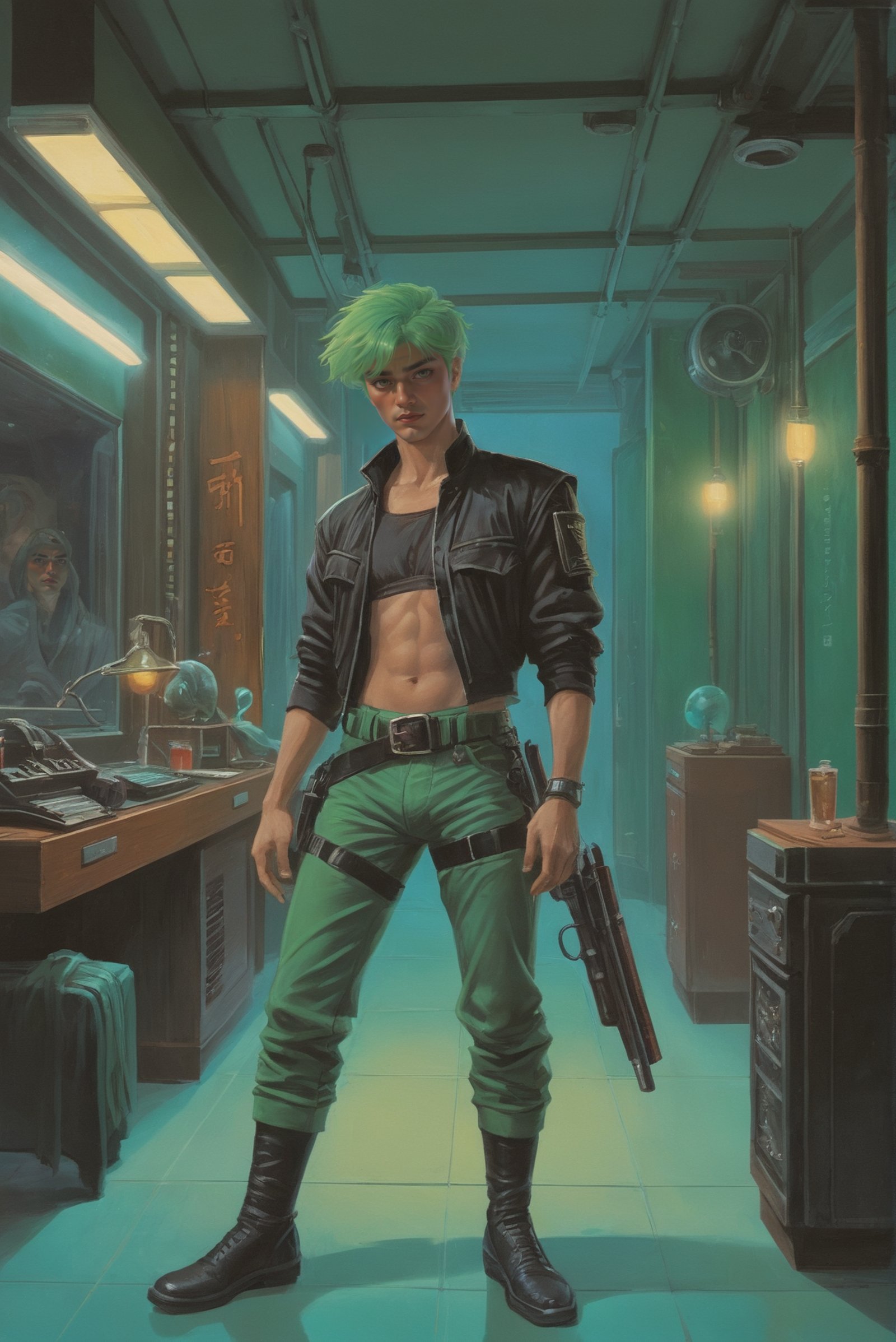retro 1980s pulp scifi poster,  ,  1boy by _Envy_ on Tensor.Art