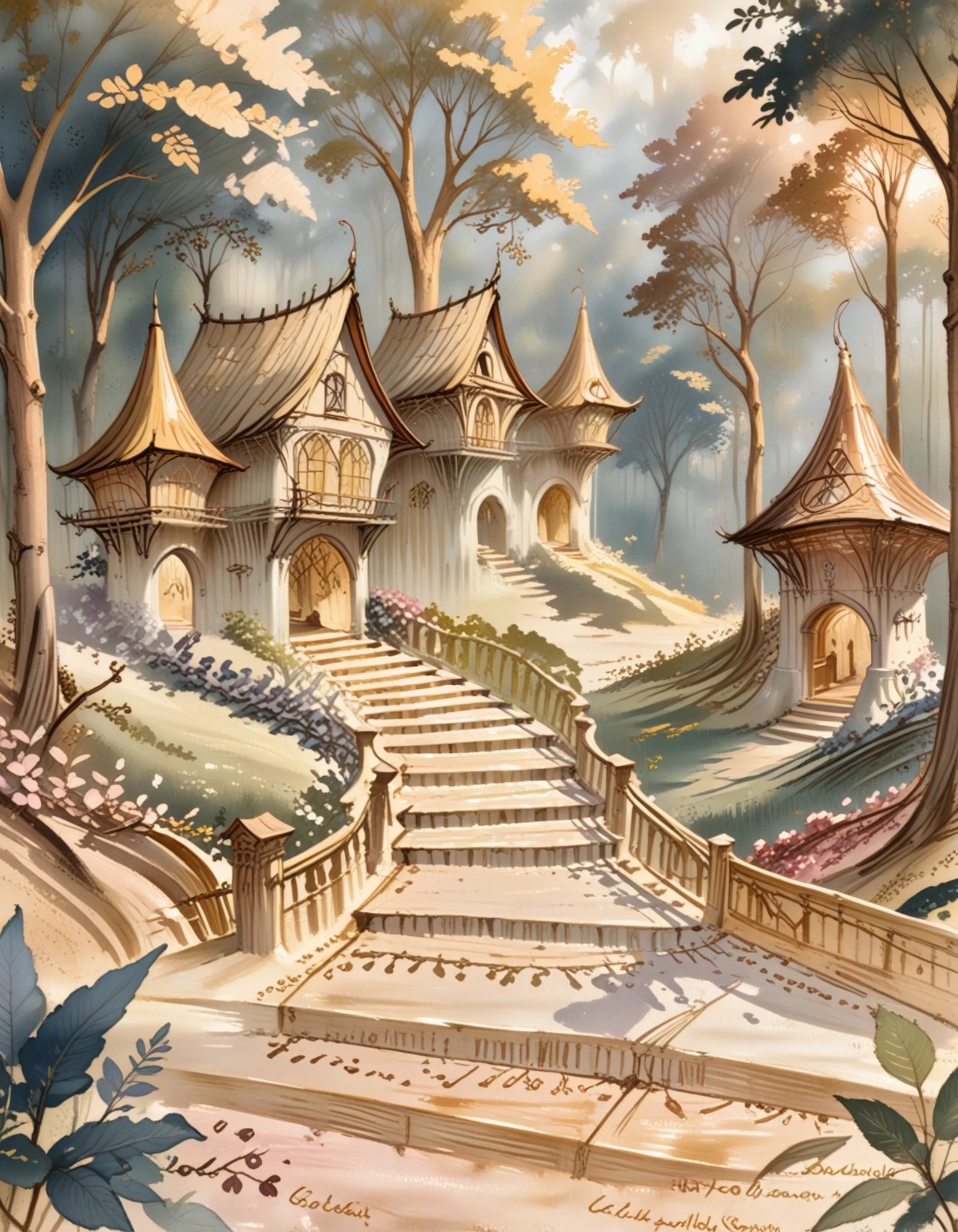 A picturesque,  whimsical,  and vibrant fairy tale village nestled within a lush by _Envy_ on Tensor.Art