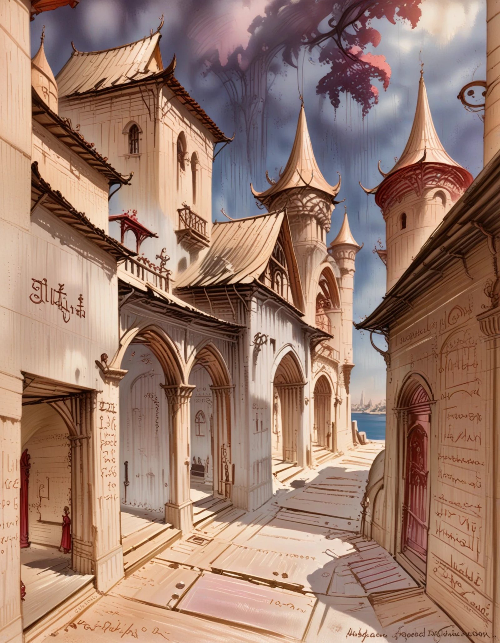 shardgate complex in a infinite subsurface scattering deep color:mediumvioletred fantasy city edge of reality,  masterpiec...