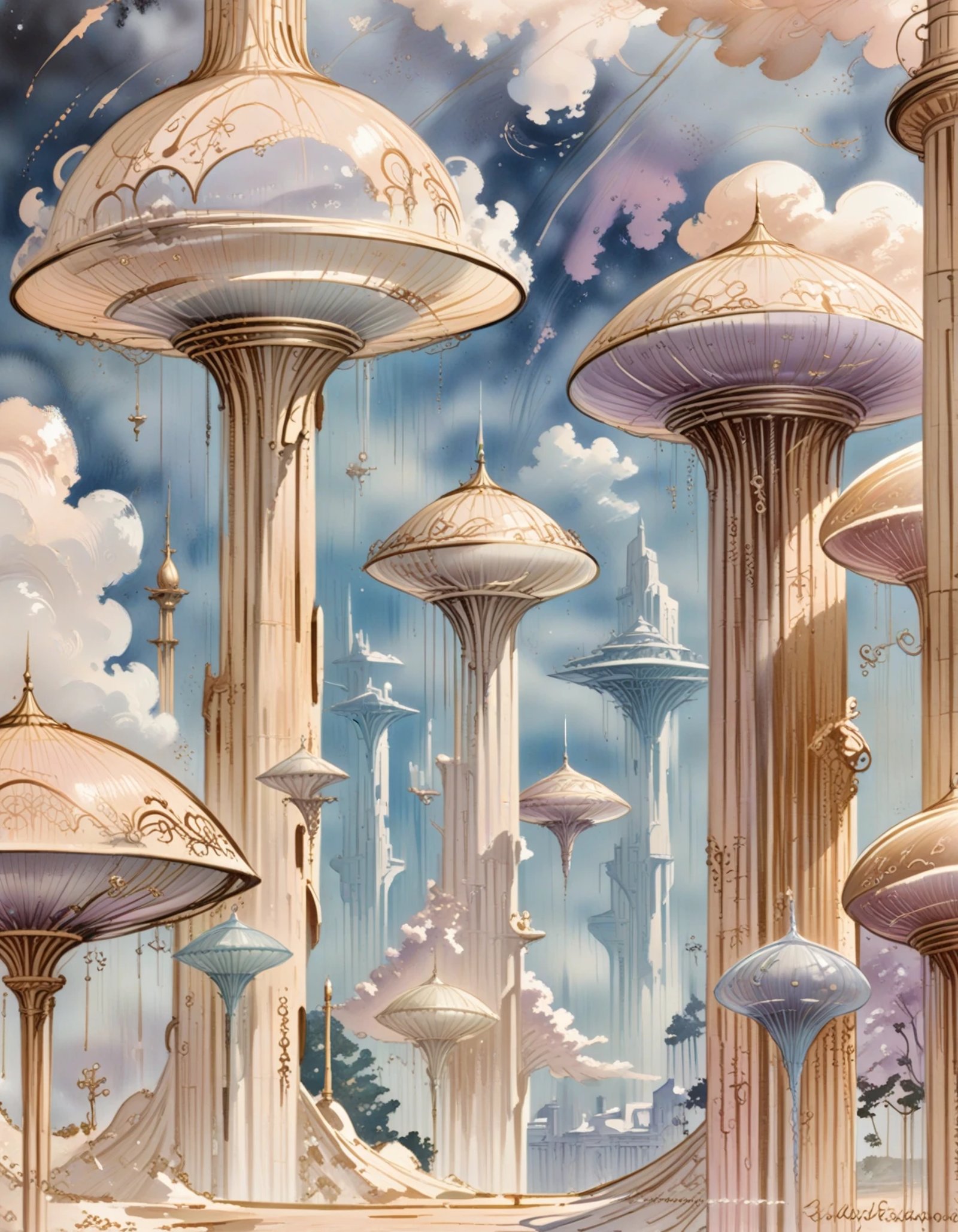 whimsical,  Astral scifi cloud city outside of time,  [dramatic stiletto] by _Envy_ on Tensor.Art