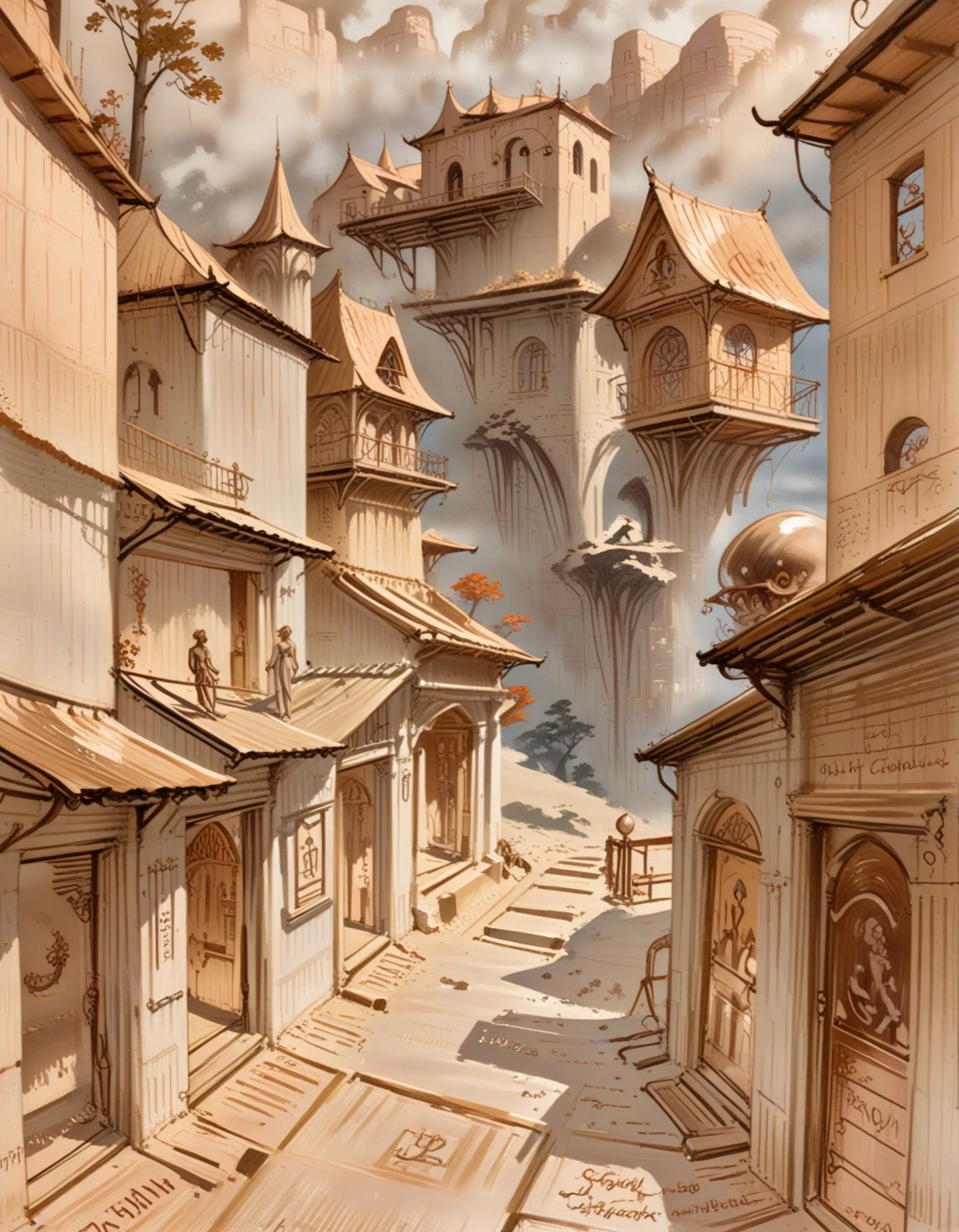 A lively,  imaginative scene unfolds before us as we discover a bustling hillside sci-fi town at the beginning of time. In...
