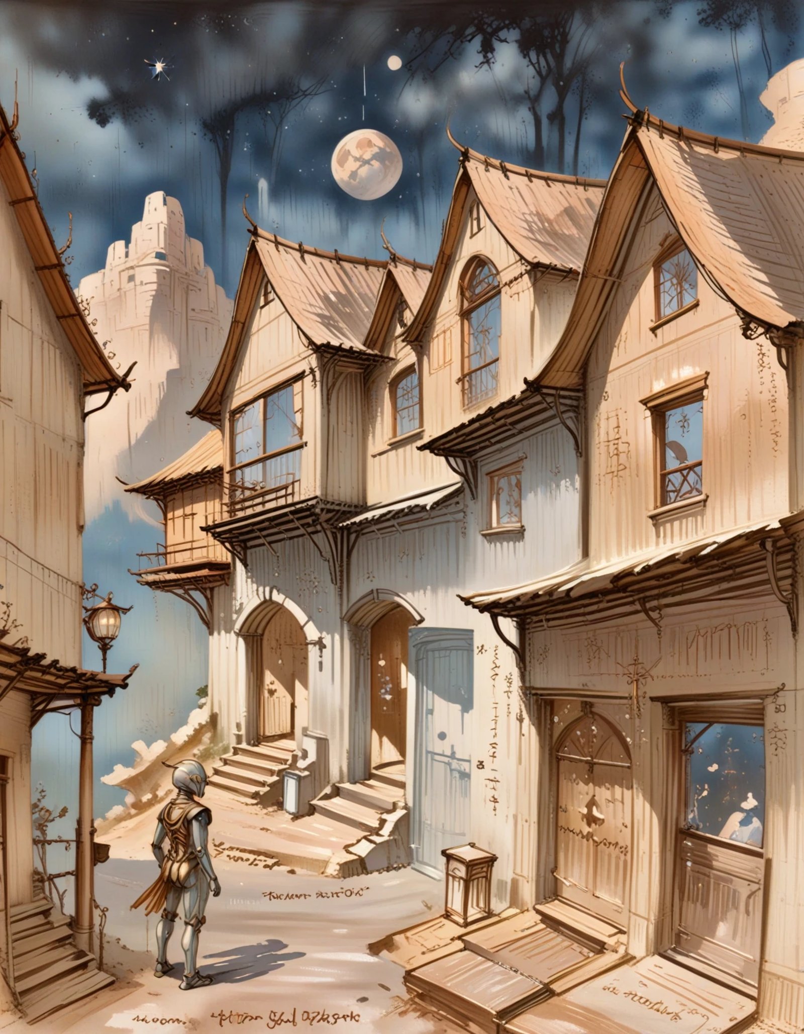 rustic scifi town outside of reality. Inspired by the "stable casualty" concept,  I create a charming and quaint village w...