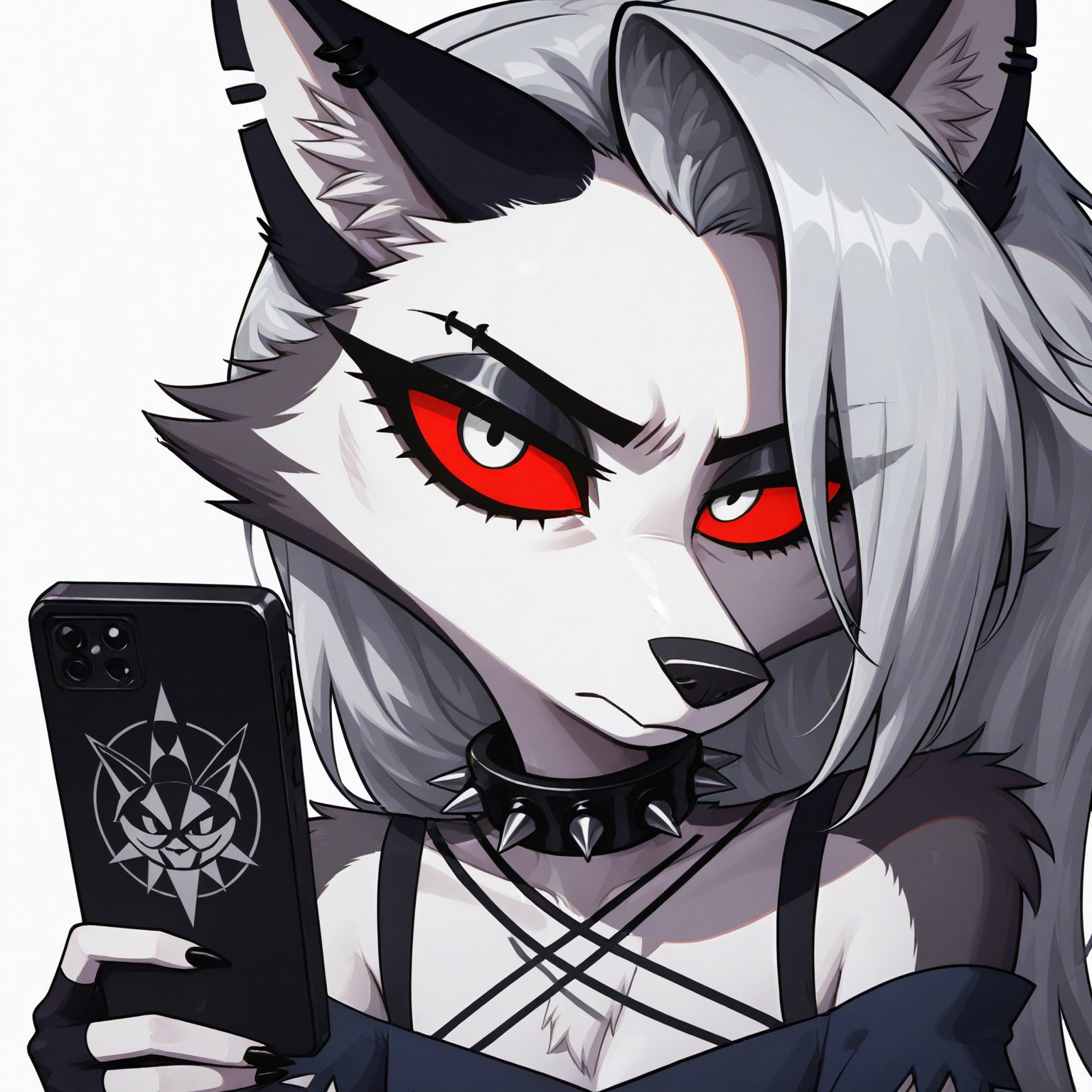 Solo,  A((( young ))) wolf girl with big,  cute eyes and grey fur stands in a simple by Heart Shaped Box  on Tensor.Art