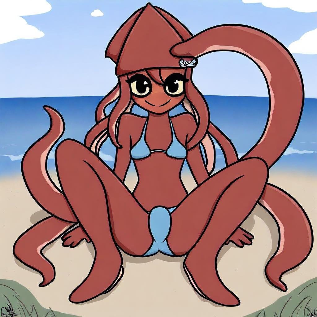 Anthro Squid,  tentacles for hair,  female by Hoodie on Tensor.Art
